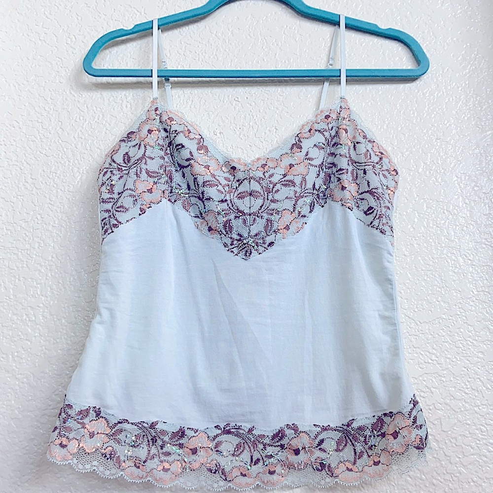 | y2k | oldschool | “cotton candy” cami with lace, sequin, and beaded details ✨